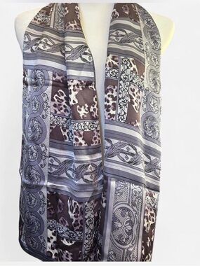 Vintage Bernie of NY Elegant Printed Long silk Scarf in Muted Tones